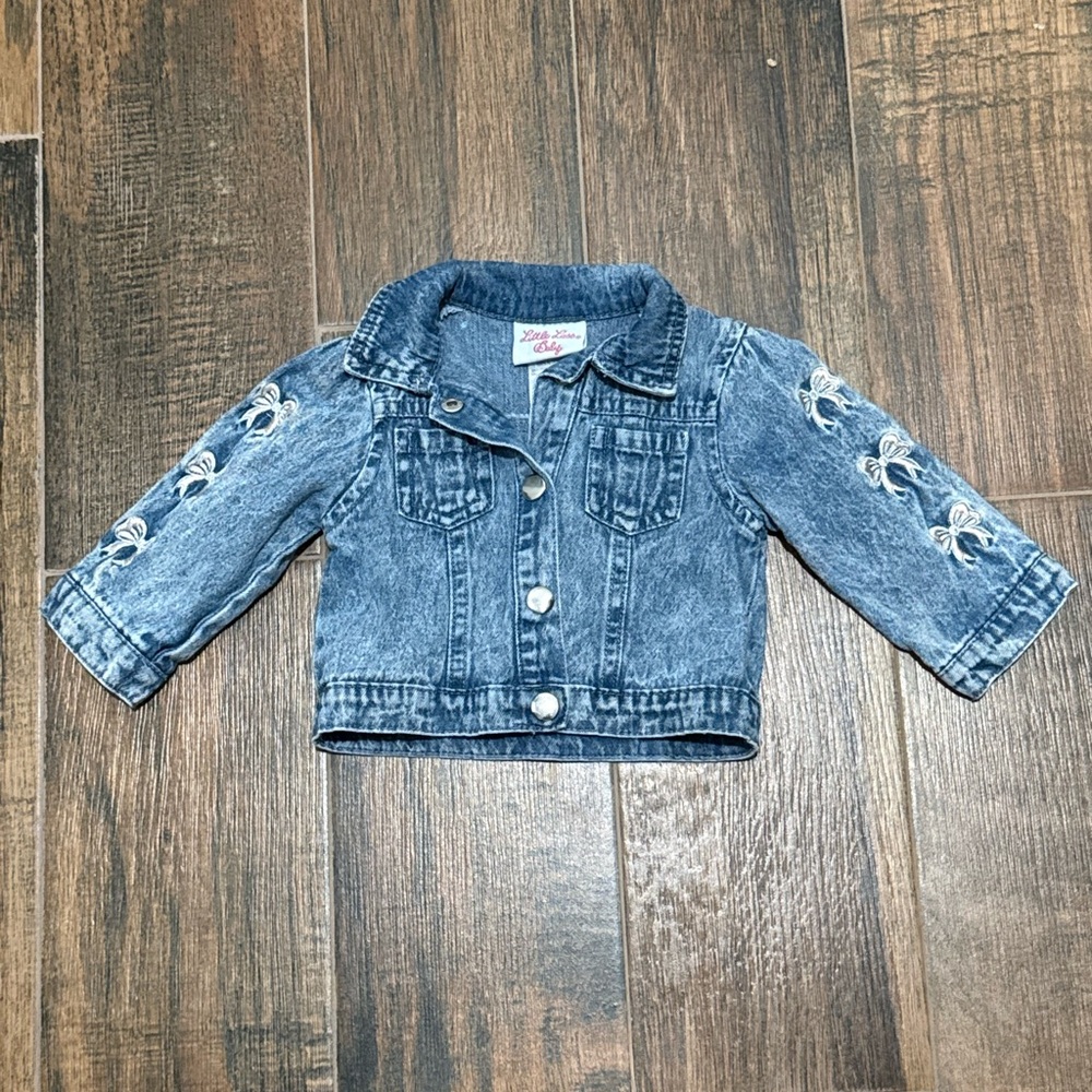 Little Lass Baby Girls Embroidered Bow Denim Jacket - 6 month